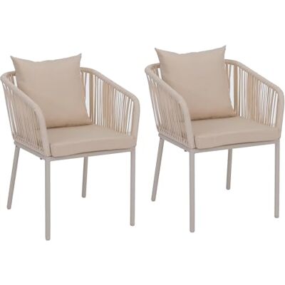Mendler Lot de 2 chaises de jardin HWC-N41 Crème Coussin crème extérieur, accoudoir, aluminium résistant aux intempéries, corde tressée Mendler Lot de 2 chaises de jardin HWC-N41 Crème Coussin crème extérieur, accoudoir, aluminium résistant aux intempéries, corde tressée