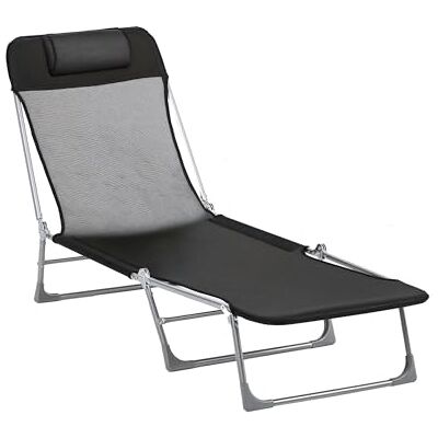 Outsunny Bain de Soleil Transat de Plage Pliable 182L x 56l x 28H cm Noir Chaise Longue Extérieur, Oreiller, Dossier Réglable 5 Niveaux, pour Jardin Outsunny Bain de Soleil Transat de Plage Pliable 182L x 56l x 28H cm Noir Chaise Longue Extérieur, Oreiller, Dossier Réglable 5 Niveaux, pour Jardin