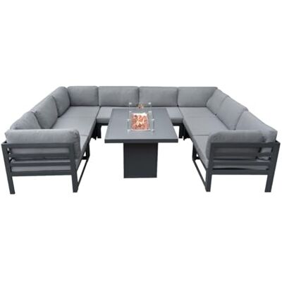 Monster Cable Ensemble de Meuble de Jardin Modulaire Gris Canapé & Table En Forme de U 8 Places Avec Foyer À Gaz 9 Pièces En Aluminium Pour Salon Salle À Manger Patio Extérieur Conversion d'Angle & Housse De Pluie Monster Cable Ensemble de Meuble de Jardin Modulaire Gris Canapé & Table En Forme de U 8 Places Avec Foyer À Gaz 9 Pièces En Aluminium Pour Salon Salle À Manger Patio Extérieur Conversion d'Angle & Housse De Pluie