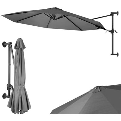 BAKAJI Parasol mural de jardin, diamètre 300 cm, parasol mural avec structure en métal, gazebo Air vent d'extérieur avec 8 ribs et couverture en polyester imperméable, gris, Grande, Moderne BAKAJI Parasol mural de jardin, diamètre 300 cm, parasol mural avec structure en métal, gazebo Air vent d'extérieur avec 8 ribs et couverture en polyester imperméable, gris, Grande, Moderne