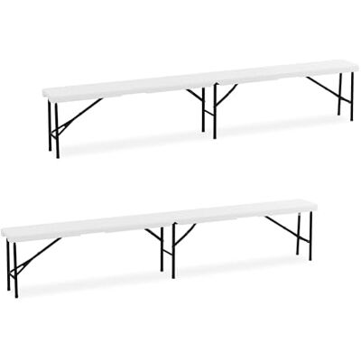 Relaxdays Banc Pliable, Lot de 2, en Plastique et Acier, pour Jardin, terrasse, Camping, HLP : 43 x 240 x 30 cm, Blanc Relaxdays Banc Pliable, Lot de 2, en Plastique et Acier, pour Jardin, terrasse, Camping, HLP : 43 x 240 x 30 cm, Blanc