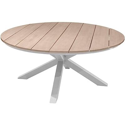 Hespéride Table de Jardin ronde Oriengo Blanc 8 Places Aluminium Traité Epoxy Antirouille Acacia Hespéride Table de Jardin ronde Oriengo Blanc 8 Places Aluminium Traité Epoxy Antirouille Acacia