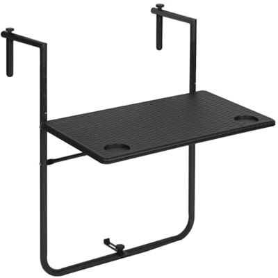 WOLTU table pliante de balcon, suspendue réglable en 3 hauteurs, petite pliable, pour garde-corps, terrasse, jardin, style rotin, noir CPT8142sz WOLTU table pliante de balcon, suspendue réglable en 3 hauteurs, petite pliable, pour garde-corps, terrasse, jardin, style rotin, noir CPT8142sz