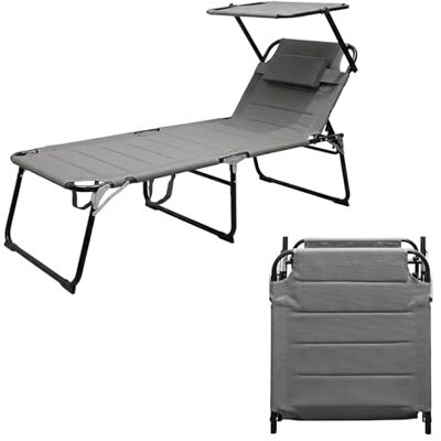 Spetebo Chaise longue de jardin XXL en aluminium avec toit pare-soleil – Gris – Chaise longue rembourrée avec oreiller – Relax de jardin avec large surface de couchage et coussin de toit Spetebo Chaise longue de jardin XXL en aluminium avec toit pare-soleil – Gris – Chaise longue rembourrée avec oreiller – Relax de jardin avec large surface de couchage et coussin de toit