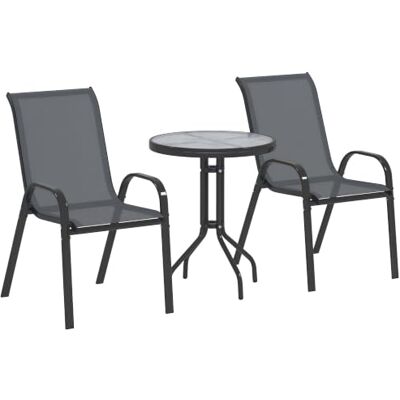 Outsunny 3 pièces salon de jardin extérieur, ensemble de meubles 2 fauteuils empilables, table basse avec dessus en verre trempé, tissu en textilène, pour patio, terrasse, balcon, gris foncé Outsunny 3 pièces salon de jardin extérieur, ensemble de meubles 2 fauteuils empilables, table basse avec dessus en verre trempé, tissu en textilène, pour patio, terrasse, balcon, gris foncé