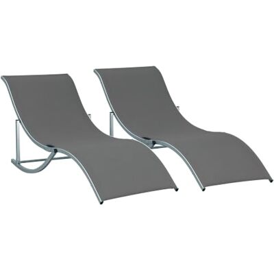 Outsunny Lot de 2 Bains de Soleil Pliables Chaise Longue 120 Kg Anthracite Jardin Extérieur, Aluminium et Textilène, Transat Jardin Extérieur, pour Patio Terrasse Plage Outsunny Lot de 2 Bains de Soleil Pliables Chaise Longue 120 Kg Anthracite Jardin Extérieur, Aluminium et Textilène, Transat Jardin Extérieur, pour Patio Terrasse Plage