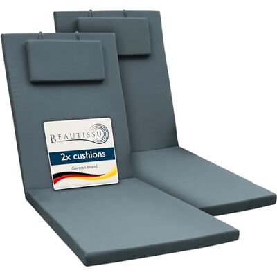 Beautissu Lot de 2 coussin bain de soleil transat exterieur chaise longue 200x60x5cm bleu pigeon résistance UV matelas avec fermeture éclair jardin résistant Loft RL Beautissu Lot de 2 coussin bain de soleil transat exterieur chaise longue 200x60x5cm bleu pigeon résistance UV matelas avec fermeture éclair jardin résistant Loft RL