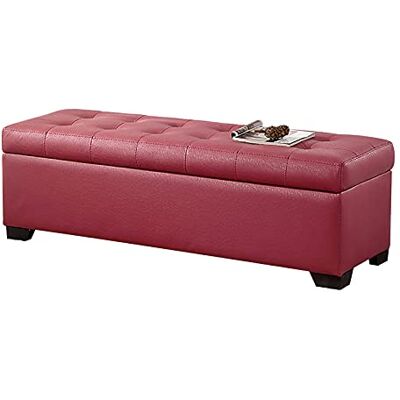 LDTTYRC Ottoman en cuir synthétique avec espace de rangement, repose-pieds rectangulaire avec espace de rangement, meubles décoratifs modernes salon entrée tabouret rembourré rouge rose 60 x 45 x 40 LDTTYRC Ottoman en cuir synthétique avec espace de rangement, repose-pieds rectangulaire avec espace de rangement, meubles décoratifs modernes salon entrée tabouret rembourré rouge rose 60 x 45 x 40