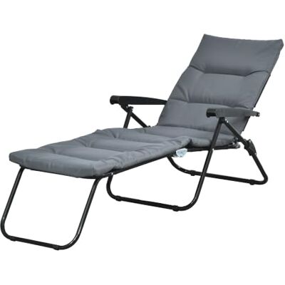 Outsunny Bain de Soleil Pliable Transat Inclinable 6 Positions Gris Grand Confort, Avec Matelas, Accoudoirs, Acier Polyester, leger, Jardin Extérieur Outsunny Bain de Soleil Pliable Transat Inclinable 6 Positions Gris Grand Confort, Avec Matelas, Accoudoirs, Acier Polyester, leger, Jardin Extérieur