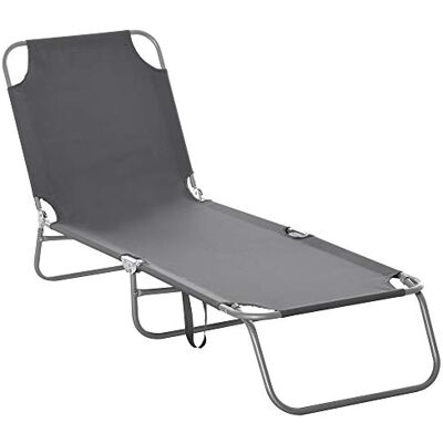 Outsunny Bain de Soleil Pliable Dossier Réglable Multipositions Gris Transat, Chaise Longue Jardin Extérieur, Métal et Polyester Outsunny Bain de Soleil Pliable Dossier Réglable Multipositions Gris Transat, Chaise Longue Jardin Extérieur, Métal et Polyester