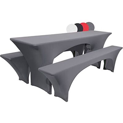 Beautissu housse stretch élastique pour table de brasserie 220x70cm anthracite avec 2 housses de banc 220x25cm extensible meuble nappe Victoria Beautissu housse stretch élastique pour table de brasserie 220x70cm anthracite avec 2 housses de banc 220x25cm extensible meuble nappe Victoria