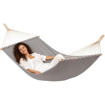 AMANKA XXL Hamac à Barre d'Écartement 200x120 cm Gris Double Détente 2 Personnes 150kg Coton Robuste Extérieur & Intérieur Balcon Jardin Terrasse Camping 100% Respirant Tissu Souple Agréable AMANKA XXL Hamac à Barre d'Écartement 200x120 cm Gris Double Détente 2 Personnes 150kg Coton Robuste Extérieur & Intérieur Balcon Jardin Terrasse Camping 100% Respirant Tissu Souple Agréable