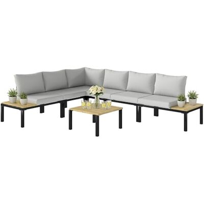 Outsunny Salon de Jardin Modulaire 6 Pièces Mobilier de Jardin Design avec Table Basse et Plateaux Latéraux Ensemble Canapé Extérieur Transformable en Lit pour Terrasse et Patio, Gris Anthracite Outsunny Salon de Jardin Modulaire 6 Pièces Mobilier de Jardin Design avec Table Basse et Plateaux Latéraux Ensemble Canapé Extérieur Transformable en Lit pour Terrasse et Patio, Gris Anthracite