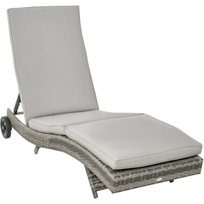 Outsunny Bain de Soleil Transat Dossier Inclinable 5 Positions Gris Grand Confort, Roulettes, Matelas Déhoussable Inclus, Résine Tressée Outsunny Bain de Soleil Transat Dossier Inclinable 5 Positions Gris Grand Confort, Roulettes, Matelas Déhoussable Inclus, Résine Tressée