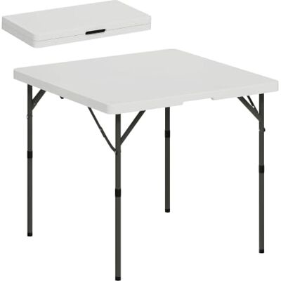 Outsunny Table de camping pliante de 91 cm, table de pique-nique robuste avec 2 hauteurs réglables pour intérieur extérieur, jardin, fête, barbecue, blanc Outsunny Table de camping pliante de 91 cm, table de pique-nique robuste avec 2 hauteurs réglables pour intérieur extérieur, jardin, fête, barbecue, blanc