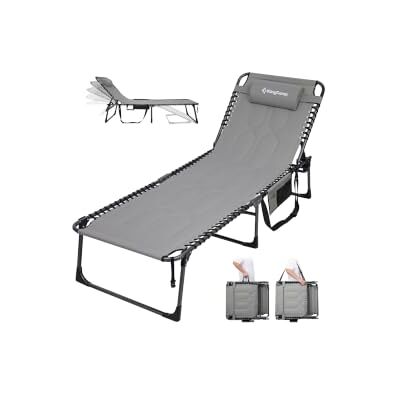 KingCamp XL Bain de Soleil Rembourré avec Dossier Réglable 5 Positions, Charge Max 200 kg, Chaise Longue Pliable Portable avec Appui-tête Poches Latérales, Lit Transat de Camping pour Jardin, Gris KingCamp XL Bain de Soleil Rembourré avec Dossier Réglable 5 Positions, Charge Max 200 kg, Chaise Longue Pliable Portable avec Appui-tête Poches Latérales, Lit Transat de Camping pour Jardin, Gris