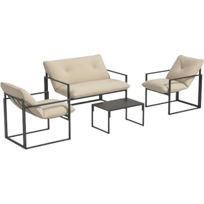 Outsunny Salon de Jardin Extérieur 4 Pièces Coussins 15cm Acier Noir Ensemble Mobilier de Jardin, Coussins Ultra-Épais, Salon Bas pour Terrasse, Canapé 2 Places, Table Basse, 2 Fauteuils Outsunny Salon de Jardin Extérieur 4 Pièces Coussins 15cm Acier Noir Ensemble Mobilier de Jardin, Coussins Ultra-Épais, Salon Bas pour Terrasse, Canapé 2 Places, Table Basse, 2 Fauteuils