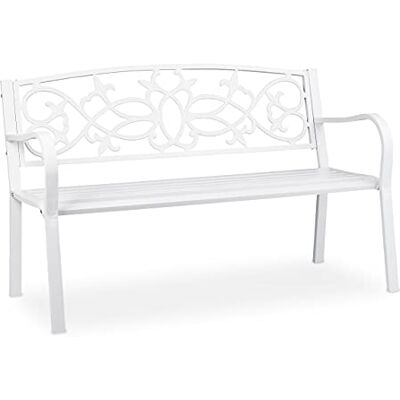 Relaxdays Banc de jardin, nostalgique, 2 places, résistant aux intempéries, fonte et acier, HLP: 78x124,5x58 cm, blanc Relaxdays Banc de jardin, nostalgique, 2 places, résistant aux intempéries, fonte et acier, HLP: 78x124,5x58 cm, blanc