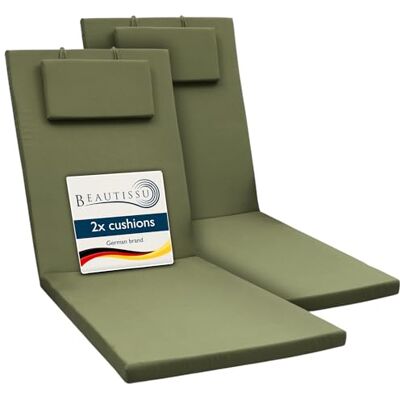 Beautissu Lot de 2 coussin bain de soleil transat exterieur chaise longue 200x60x5cm vert olive résistance UV matelas avec fermeture éclair jardin résistant Loft RL Beautissu Lot de 2 coussin bain de soleil transat exterieur chaise longue 200x60x5cm vert olive résistance UV matelas avec fermeture éclair jardin résistant Loft RL