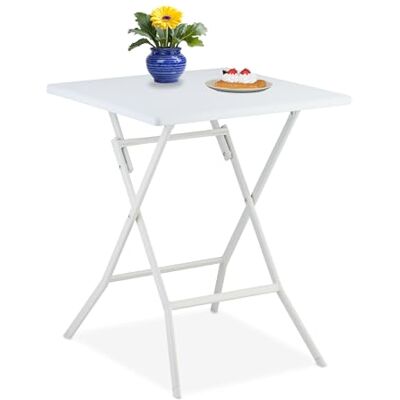 Relaxdays table de jardin pliante, HxLxP : env. 73x62x62 cm, pour balcon, terrasse, camping, carrée, blanche Relaxdays table de jardin pliante, HxLxP : env. 73x62x62 cm, pour balcon, terrasse, camping, carrée, blanche