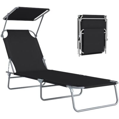 Outsunny Transat Bain de Soleil Pliable Chaise Longue Pliante Grand Confort Dossier Inclinable Multi-Positions et Pare-Soleil Réglable 187L x 58l x 36H cm Noir Outsunny Transat Bain de Soleil Pliable Chaise Longue Pliante Grand Confort Dossier Inclinable Multi-Positions et Pare-Soleil Réglable 187L x 58l x 36H cm Noir