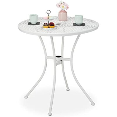 Relaxdays Table de jardin, avec trou pour parasol et bouchon, aspect grillagé, en acier robuste, H x P : 72 x 70 cm, ronde, blanche Relaxdays Table de jardin, avec trou pour parasol et bouchon, aspect grillagé, en acier robuste, H x P : 72 x 70 cm, ronde, blanche