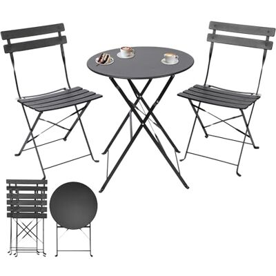 Albatros Ensemble de bistrot 3 pièces noir Table de bistrot avec 2 chaises Chaises et table pliables en métal robuste Idéal comme ensemble de meubles de balcon ou meubles de jardin au design Albatros Ensemble de bistrot 3 pièces noir Table de bistrot avec 2 chaises Chaises et table pliables en métal robuste Idéal comme ensemble de meubles de balcon ou meubles de jardin au design