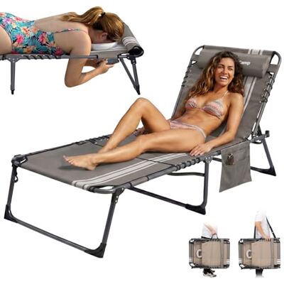 KingCamp Bain de Soleil Pliants avec Trou de Visage pour Lecture, 5 Positions Réglable, Chaise Longue inclinable Pliable, Lit de Camping Pliant, Transat de Relaxation pour Plage Jardin Camping, Gris KingCamp Bain de Soleil Pliants avec Trou de Visage pour Lecture, 5 Positions Réglable, Chaise Longue inclinable Pliable, Lit de Camping Pliant, Transat de Relaxation pour Plage Jardin Camping, Gris