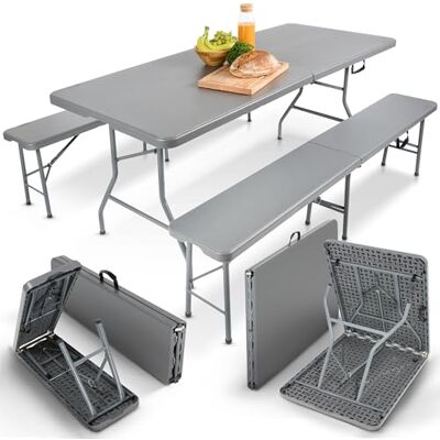 Arebos Ensemble de 3 pièces pour tente à bière Table + 2 bancs Pour l'intérieur et l'extérieur Pliable et avec poignée de transport Anthracite Arebos Ensemble de 3 pièces pour tente à bière Table + 2 bancs Pour l'intérieur et l'extérieur Pliable et avec poignée de transport Anthracite