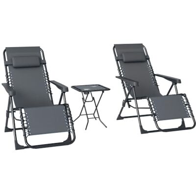Outsunny Lot de 2 Chaise Longue Jardin Gravité Zéro Table d'Appoint Gris Ensemble Transat 3 Pièces, Porte-Gobelets, Bain de Soleil Pliable, Dossier Réglable, Appui-Tête, Terrasse Piscine Outsunny Lot de 2 Chaise Longue Jardin Gravité Zéro Table d'Appoint Gris Ensemble Transat 3 Pièces, Porte-Gobelets, Bain de Soleil Pliable, Dossier Réglable, Appui-Tête, Terrasse Piscine