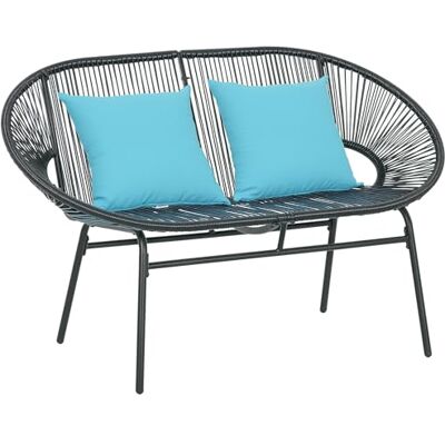 Outsunny Banquette Banc de Jardin 2 Places Acier 132x72x83cm Noir Cordage en Résine, 2 Coussins, Extérieur Outsunny Banquette Banc de Jardin 2 Places Acier 132x72x83cm Noir Cordage en Résine, 2 Coussins, Extérieur