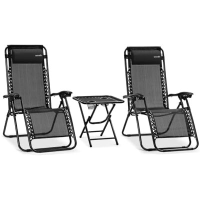 SereneLife Set de 2 Chaises Pliantes Chaise Longue Réglable pour Extérieur avec Table Latérale, Porte-Gobelets, Oreillers Amovibles Patio, Jardin, Plage Noir mat SereneLife Set de 2 Chaises Pliantes Chaise Longue Réglable pour Extérieur avec Table Latérale, Porte-Gobelets, Oreillers Amovibles Patio, Jardin, Plage Noir mat