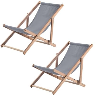 KADAX Lot de 2 chaises longues en bois Pliables Jusqu'à 120 kg Pour jardin, terrasse, balcon et plage Gris KADAX Lot de 2 chaises longues en bois Pliables Jusqu'à 120 kg Pour jardin, terrasse, balcon et plage Gris