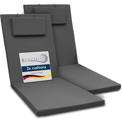 Beautissu Lot de 2 Coussin Bain de Soleil Chaise Longue Matelas Transat 200x60x5cm Anthracite Résistance UV avec Fermeture Éclair Exterieur jardin rembourrage Loft RL Beautissu Lot de 2 Coussin Bain de Soleil Chaise Longue Matelas Transat 200x60x5cm Anthracite Résistance UV avec Fermeture Éclair Exterieur jardin rembourrage Loft RL