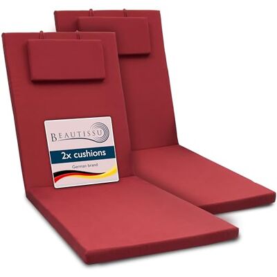 Beautissu lot de 2 coussin bain de soleil matelas transat chaise longue 200x60x5cm rouge résistance UV extérieur Exterieur Fermeture Éclair jardin Loft RL Beautissu lot de 2 coussin bain de soleil matelas transat chaise longue 200x60x5cm rouge résistance UV extérieur Exterieur Fermeture Éclair jardin Loft RL