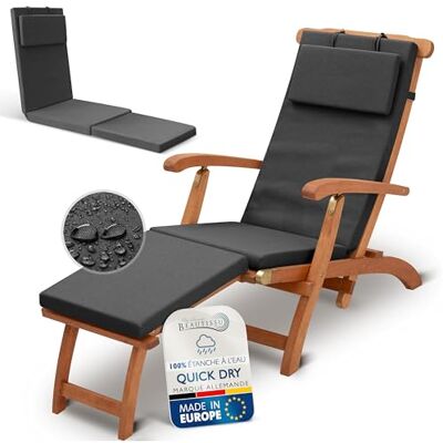 Beautissu 2x coussin chaise longue transat bain de soleil imperméable 175x45cm anthracite 100% séchage rapide matelas avec housse amovible DC-QD rembourrage extérieur Deckchair Beautissu 2x coussin chaise longue transat bain de soleil imperméable 175x45cm anthracite 100% séchage rapide matelas avec housse amovible DC-QD rembourrage extérieur Deckchair