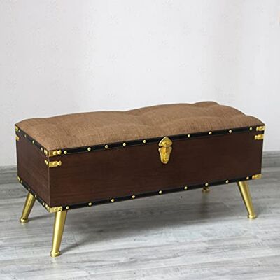 LDTTYRC Boîte de rangement pour repose-pieds de salon, couloir, coffre de rangement en lin de qualité supérieure, Ottoman de ferme, avec rangement, ottoman de rangement rustique, banc-marron, 100 x 40 LDTTYRC Boîte de rangement pour repose-pieds de salon, couloir, coffre de rangement en lin de qualité supérieure, Ottoman de ferme, avec rangement, ottoman de rangement rustique, banc-marron, 100 x 40