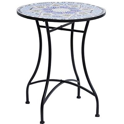 Outsunny Multistore 2002 Table de jardin en mosaïque ronde en acier et céramique Bleu 60 x 71 cm Outsunny Multistore 2002 Table de jardin en mosaïque ronde en acier et céramique Bleu 60 x 71 cm