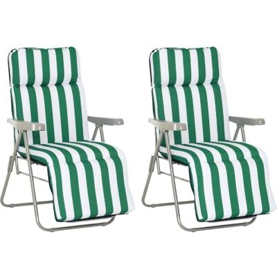 Outsunny Lot de 2 Chaise Longue Bain de Soleil Adjustable Pliable transat lit de Jardin en Acier Vert + Blanc Outsunny Lot de 2 Chaise Longue Bain de Soleil Adjustable Pliable transat lit de Jardin en Acier Vert + Blanc
