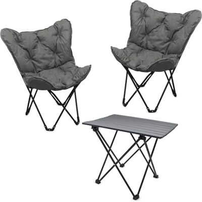 Spetebo Salon de camping avec table pliante en aluminium avec 2 sacs – 3 pièces – Ensemble de table de jardin avec 2 chaises papillon jusqu'à 110 kg – Fauteuil de salon d'extérieur pliant + table Spetebo Salon de camping avec table pliante en aluminium avec 2 sacs – 3 pièces – Ensemble de table de jardin avec 2 chaises papillon jusqu'à 110 kg – Fauteuil de salon d'extérieur pliant + table