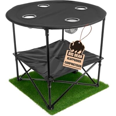 BigDean Table de camping pliable avec 4 porte-gobelets, 2 étagères, petite table de camping avec sac de transport BigDean Table de camping pliable avec 4 porte-gobelets, 2 étagères, petite table de camping avec sac de transport