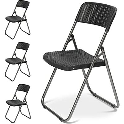 Sekey 4 Chaises Pliantes, Chaise de Balcon en Résine Tressée, 46 x 53 x 84cm, Jardin Balcon Camping, 200 kg de Charge, Noir Sekey 4 Chaises Pliantes, Chaise de Balcon en Résine Tressée, 46 x 53 x 84cm, Jardin Balcon Camping, 200 kg de Charge, Noir