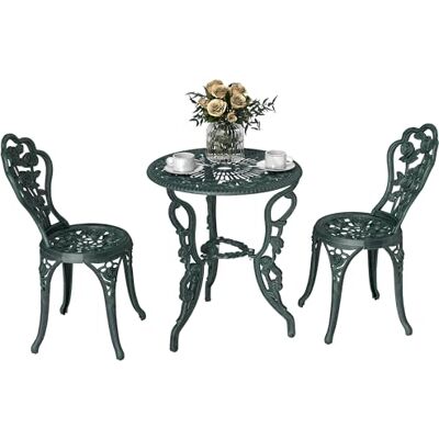 Outsunny Ensemble Salon de Jardin 2 Places, 2 chaises + Table Vert Vieilli Style néo-rétro, Motif Rose, Lignes Fuselées, Fonte D'aluminium Outsunny Ensemble Salon de Jardin 2 Places, 2 chaises + Table Vert Vieilli Style néo-rétro, Motif Rose, Lignes Fuselées, Fonte D'aluminium