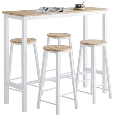 SoBuy Table Haute Mange Debout avec 4 Tabourets, Table de Bar Bistrot en Bois pour Cuisine 4 Personnes, Salon, Jardin et Extérieur Blanc-Naturel 120×100×40cm OGT22-WN Ensemble Table de Bar, tabourets rangeables & repose-pieds, 45 kg table/150 kg taboure SoBuy Table Haute Mange Debout avec 4 Tabourets, Table de Bar Bistrot en Bois pour Cuisine 4 Personnes, Salon, Jardin et Extérieur Blanc-Naturel 120×100×40cm OGT22-WN Ensemble Table de Bar, tabourets rangeables & repose-pieds, 45 kg table/150 kg taboure