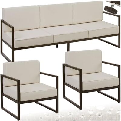 tectake Salon de jardin Canapé de salon 3 places et 2 chaises longues Ensemble de jardin 5 personnes Coussin imperméable Pieds réglables Cadre en acier tectake Salon de jardin Canapé de salon 3 places et 2 chaises longues Ensemble de jardin 5 personnes Coussin imperméable Pieds réglables Cadre en acier