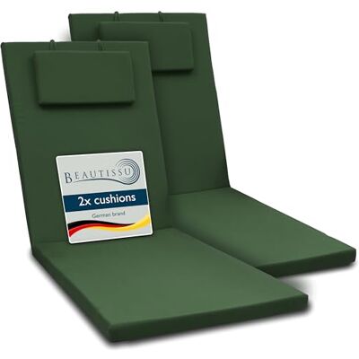 Beautissu lot de 2 coussin bain de soleil matelas transat chaise longue 200x60x5cm vert foncé résistance UV extérieur Exterieur Fermeture Éclair jardin Loft RL Beautissu lot de 2 coussin bain de soleil matelas transat chaise longue 200x60x5cm vert foncé résistance UV extérieur Exterieur Fermeture Éclair jardin Loft RL
