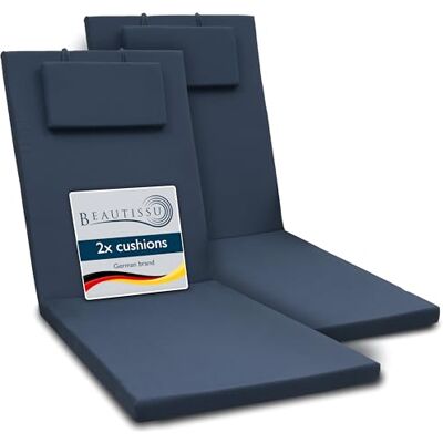 Beautissu Lot de 2 Coussin Bain de Soleil Chaise Longue Matelas Transat 200x60x5cm Bleu Foncé Résistance UV avec Fermeture Éclair Exterieur jardin rembourrage Loft RL Beautissu Lot de 2 Coussin Bain de Soleil Chaise Longue Matelas Transat 200x60x5cm Bleu Foncé Résistance UV avec Fermeture Éclair Exterieur jardin rembourrage Loft RL
