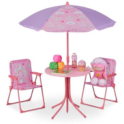 Relaxdays Ensemble chaise table de camping, pour enfants, meubles, avec parasol, pliables, motif licorne, jardin, rose Relaxdays Ensemble chaise table de camping, pour enfants, meubles, avec parasol, pliables, motif licorne, jardin, rose