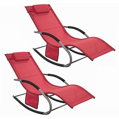 SoBuy Lot de 2 Chaises Longues Transat Pliable Jardin Aluminium – Bain de Soleil Ergonomique à Bascule Relax – Fauteuil Extérieur Confortable Plage pour Terrasse Balcon Camping, Rouge, OGS28-Rx2 Lot de 2 Bains de Soleil avec Poche Latérale Pratique, Str SoBuy Lot de 2 Chaises Longues Transat Pliable Jardin Aluminium – Bain de Soleil Ergonomique à Bascule Relax – Fauteuil Extérieur Confortable Plage pour Terrasse Balcon Camping, Rouge, OGS28-Rx2 Lot de 2 Bains de Soleil avec Poche Latérale Pratique, Str