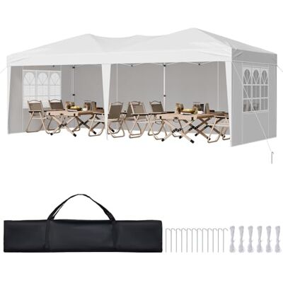 VEVOR Auvent escamotable de 3 x 6 m avec 3 parois latérales et 2 fenêtres ventilées, hauteur réglable en hauteur pour événements, terrasse, jardin, fête, parking VEVOR Auvent escamotable de 3 x 6 m avec 3 parois latérales et 2 fenêtres ventilées, hauteur réglable en hauteur pour événements, terrasse, jardin, fête, parking